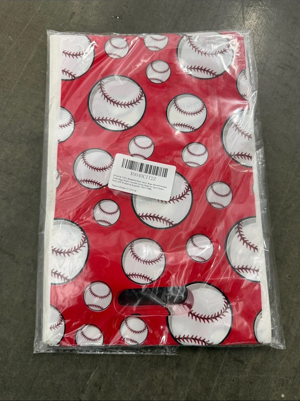 Red Baseball-Themed Party Favor Bags - 72 bags candy treat bags red and white
